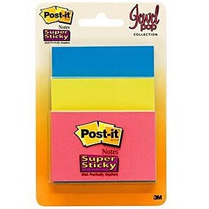 Post it Assorted Super Sticky Note 45 Sheets Pad Jewel Pop Collection 3 Pads Pack 3432 SSAU