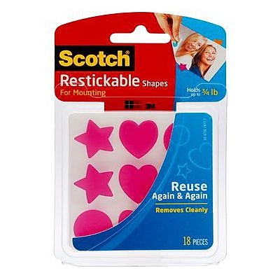 Scotch Restickable Shapes 7 8 x 7 8 Clear R100CS