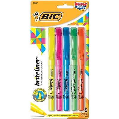 BIC Brite Liner Highlighter Chisel Tip Assorted 5 Pack BLP51W