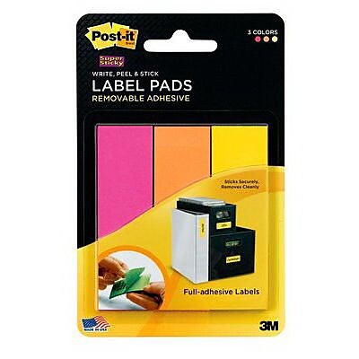 Post it Super Sticky 1 x 3 Removable Adhesive Label Pad Fushia Orange Yellow 3 Pack 2900 FOY