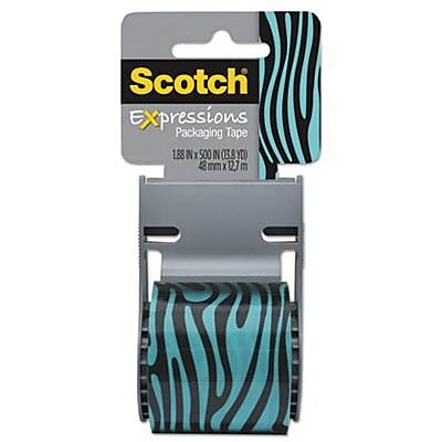 Scotch Decorative Shipping Packing Tape Blue Black Zebra 1.88 x 13.8 Yd.