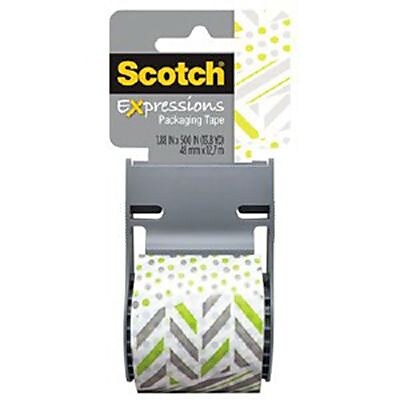 Scotch Decorative Shipping Packing Tape Green White Zig Zag 1.88 x 13.8 Yd.