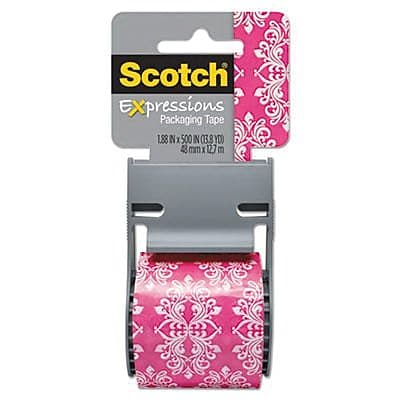 Scotch Decorative Shipping Packing Tape Pink White Baroque 1.88 x 13.8 Yd.