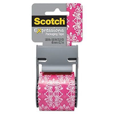 Scotch Decorative Shipping Packing Tape Pink White Baroque 1.88 x 13.8 Yd.