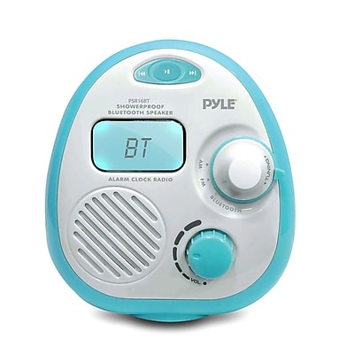 Pyle Alarm Clock Radio, 5.5 x 2.7 x 5, Splash Proof Water Resistant (psr16bt)