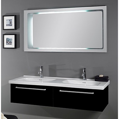 Iotti by Nameeks Fly 57'' Double Bathroom Vanity Set with Mirror; Glossy Black