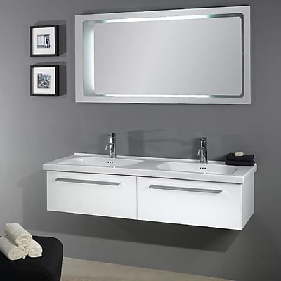 Iotti by Nameeks Fly 57'' Double Bathroom Vanity Set with Mirror; Glossy White