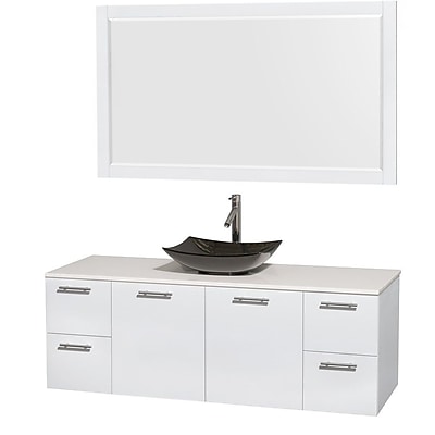 Wyndham Collection Amare 60'' Single Bathroom Vanity Set with Mirror; Glossy White