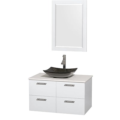 Wyndham Collection Amare 36'' Single Bathroom Vanity Set with Mirror; Glossy White