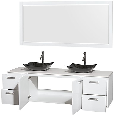 Wyndham Collection Amare 72'' Double Bathroom Vanity Set with Mirror; Glossy White