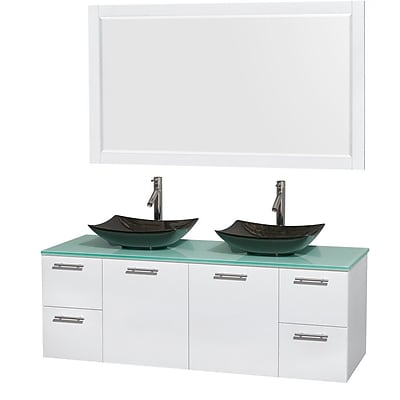 Wyndham Collection Amare 60'' Double Bathroom Vanity Set with Mirror; Glossy White