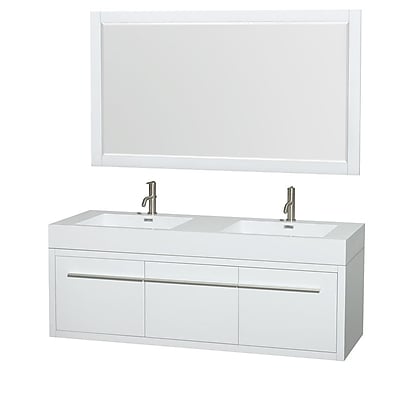 Wyndham Collection Axa 60'' Double Bathroom Vanity Set with Mirror; Glossy White