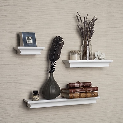 DanyaB Cornice 3 Piece Ledge Floating Shelf Set; White
