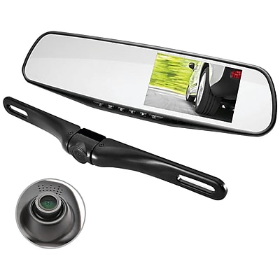 Pyle HD Rearview Mirror Monitor Dual Camera System With Built in Distance Scale Lines Parking Assist