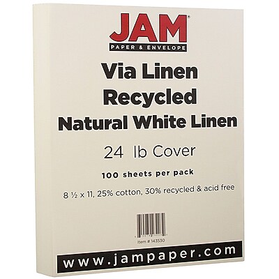 JAM Paper Strathmore Paper 8.5 x 11 24lb Natural White Linen 100 pack 143530