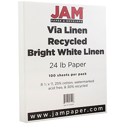 JAM Paper Strathmore Paper 8.5 x 11 24lb Bright White Linen 100 pack 143920