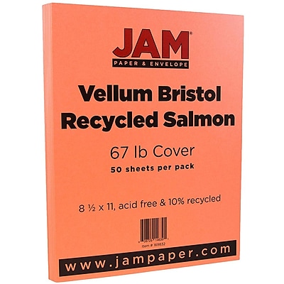 JAM Paper Vellum Bristol Cardstock 8.5 x 11 67lb Salmon Pink 50 pack 169832