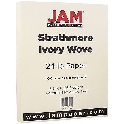 JAM Paper Strathmore Paper 8.5 x 11 24lb Ivory Wove 100 pack 191259