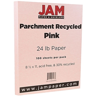 JAM Paper Parchment Paper 8.5 x 11 24lb Pink Recycled 100 pack 96600900