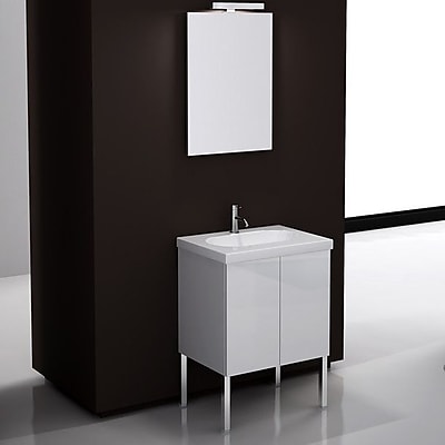 Iotti by Nameeks Trendy 24'' Single Footed Bathroom Vanity Set with Mirror; Glossy White