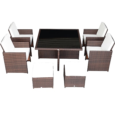 Aosom Outsunny 9 Piece Outdoor PE Rattan Wicker Nesting Patio Table Dining Table Set