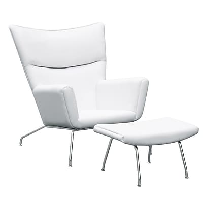 Fine Mod Imports Wing Chair and Ottoman in Leather White FMI9233 white