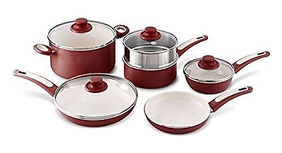 GreenPan 10-Piece Non-Stick Cookware Set; Burgundy