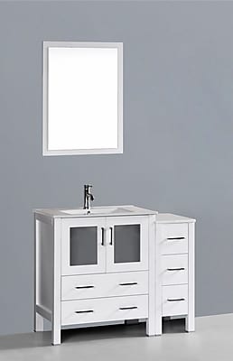 Bosconi Contemporary 42'' Single Bathroom Vanity Set with Mirror; Glossy White