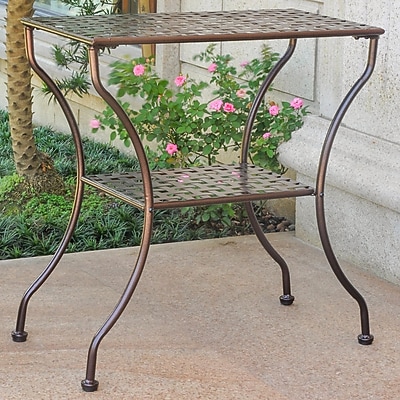 International Caravan Mandalay Iron 2-Tier Patio Table; Hammered Bronze