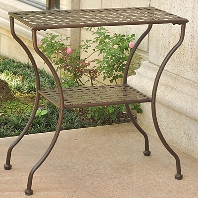 International Caravan Mandalay Iron 2-Tier Patio Table; Matte Brown