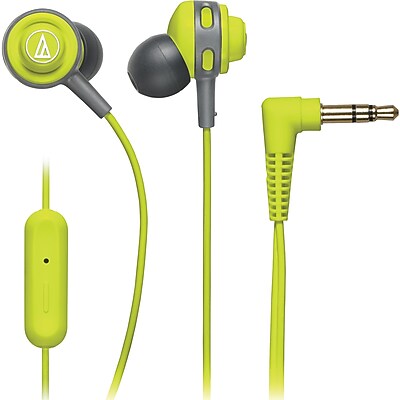 Audio Technica SonicSport ATH COR150iS In Ear Headphone with In Line Mic and Control Lime Green