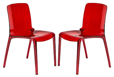 LeisureMod Murray Side Chair Set of 2 ; Transparent Red