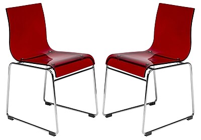 LeisureMod Lima Side Chair Set of 2 ; Transparent Red