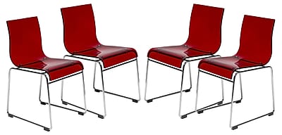 LeisureMod Lima Side Chair Set of 4 ; Transparent Red