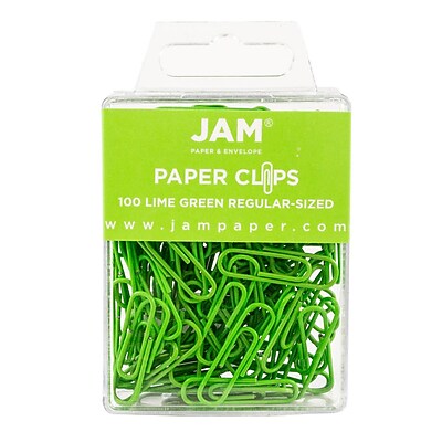 JAM Paper Colored Standard Paper Clips Small Lime Green 100 pack 21830624