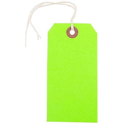 JAM Paper Gift Tags with String Medium 4 3 4 x 2 3 8 Neon Green 10 Pack 91931037