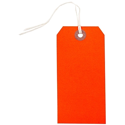 JAM Paper Gift Tags with String Medium 4 3 4 x 2 3 8 Neon Red 10 Pack 91931038