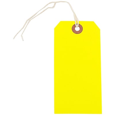 JAM Paper Gift Tags with String Medium 4 3 4 x 2 3 8 Neon Yellow 10 Pack 91931040