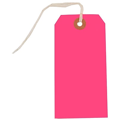 JAM Paper Gift Tags with String Medium 4 3 4 x 2 3 8 Neon Pink 10 Pack 91931041
