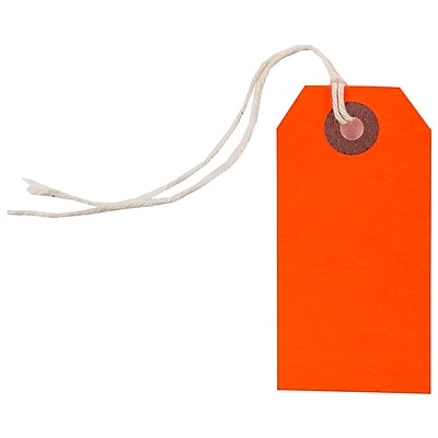 JAM Paper Gift Tags with String Small 3 1 4 x 1 5 8 Neon Red 10 Pack 91931043