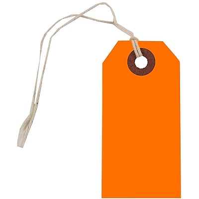 JAM Paper Gift Tags with String Small 3 1 4 x 1 5 8 Neon Orange 10 Pack 91931044