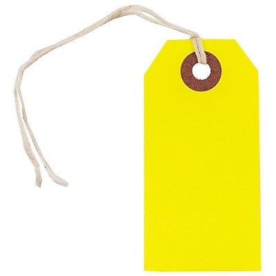JAM Paper Gift Tags with String Small 3 1 4 x 1 5 8 Neon Yellow 10 Pack 91931045
