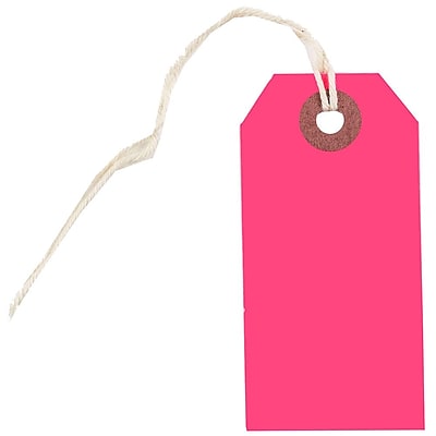 JAM Paper Gift Tags with String Small 3 1 4 x 1 5 8 Neon Pink 10 Pack 91931046