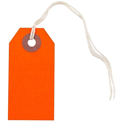 JAM Paper Gift Tags with String Tiny 2 3 4 x 1 3 8 Neon Red 10 Pack 91931048