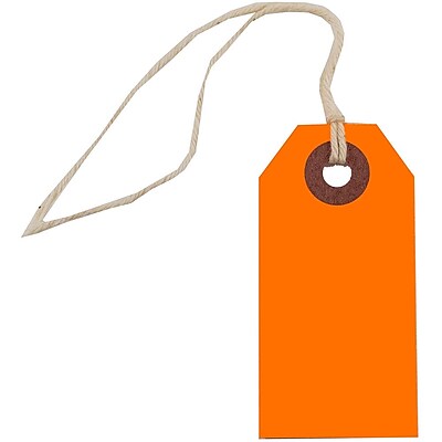 JAM Paper Gift Tags with String Tiny 2 3 4 x 1 3 8 Neon Orange 10 Pack 91931049