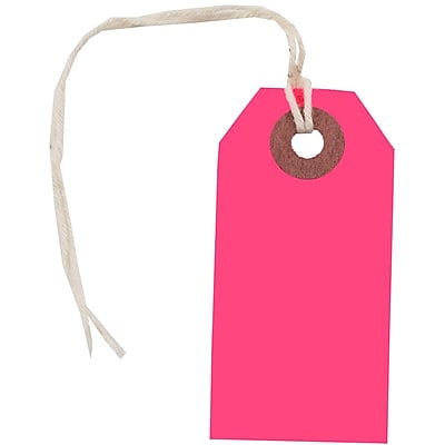 JAM Paper Gift Tags with String Tiny 2 3 4 x 1 3 8 Neon Pink 10 Pack 91931051