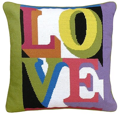 DEALS 123 Creations LOVE Needlepoint Wool Throw Pillow NOW