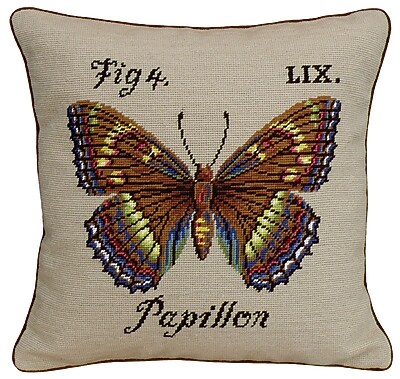 BUY 123 Creations Papillon Needlepoint Wool Throw Pillow OFFER