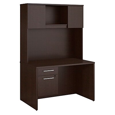 Bush Business Furniture Emerge 48 W x 30 D Desk with Hutch and 3 4 Pedestal Mocha Cherry 300S102MR