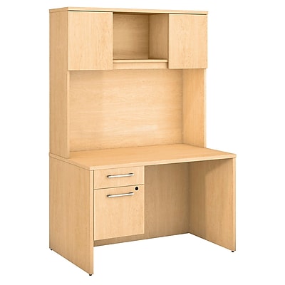 Bush Business Furniture Emerge 48 W x 30 D Desk with Hutch and 3 4 Pedestal Natural Maple 300S102AC